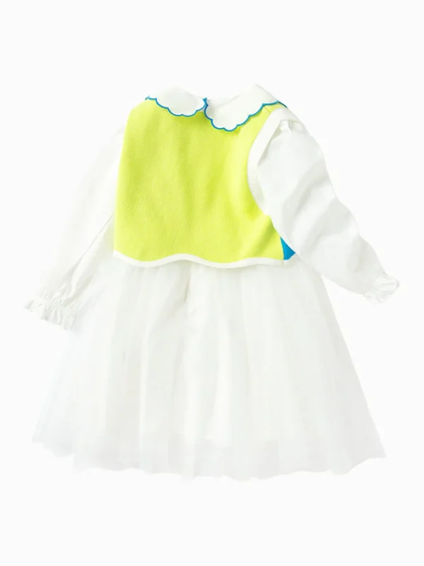 Balabala Toddler Girl Textile Flower Long Sleeve Woolen Set 2-8 Years Raw White Clearance