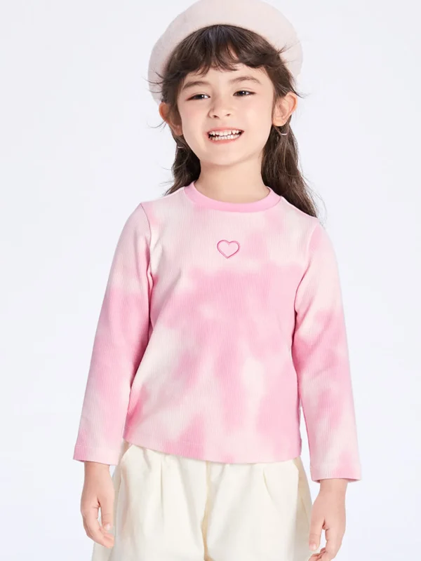 Balabala Toddler Girl Tie-dye Rounded V-Neck Long Sleeve T-Shirt 2-8 Years Best Sale