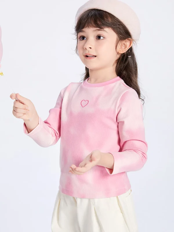 Balabala Toddler Girl Tie-dye Rounded V-Neck Long Sleeve T-Shirt 2-8 Years Best Sale