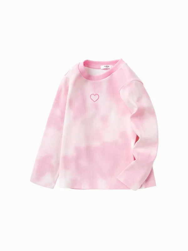 Balabala Toddler Girl Tie-dye Rounded V-Neck Long Sleeve T-Shirt 2-8 Years Best Sale