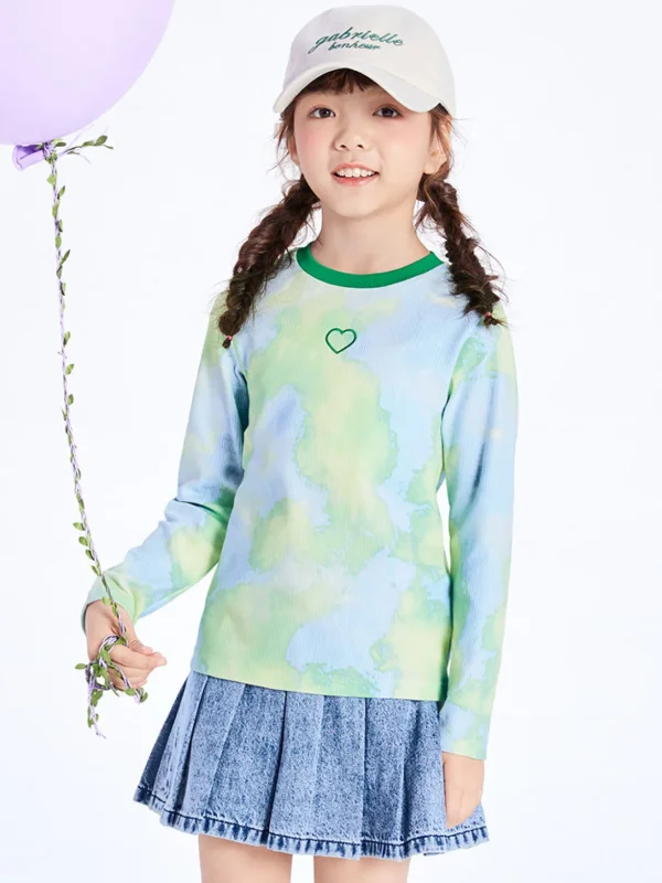 Balabala Toddler Girl Tie-dye Rounded V-Neck Long Sleeve T-Shirt 2-8 Years Best Sale