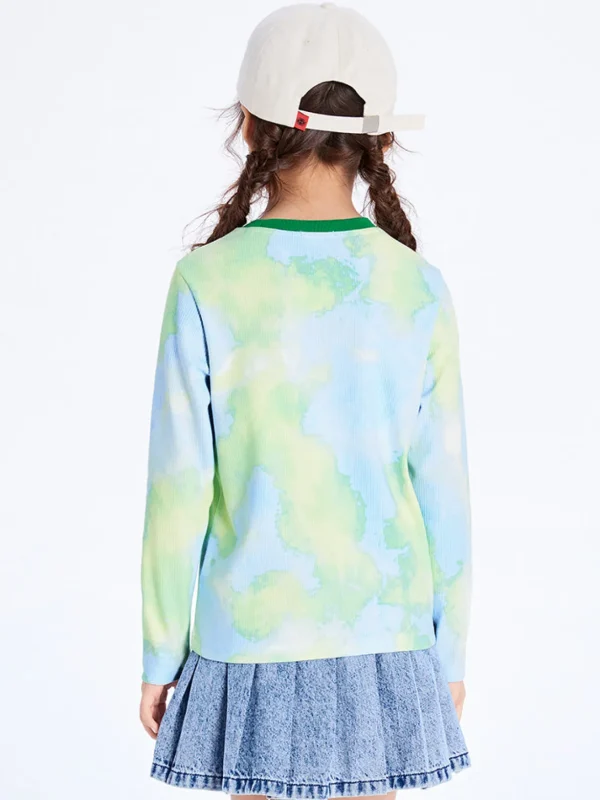 Balabala Toddler Girl Tie-dye Rounded V-Neck Long Sleeve T-Shirt 2-8 Years Best Sale