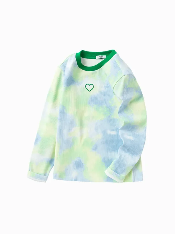 Balabala Toddler Girl Tie-dye Rounded V-Neck Long Sleeve T-Shirt 2-8 Years Best Sale
