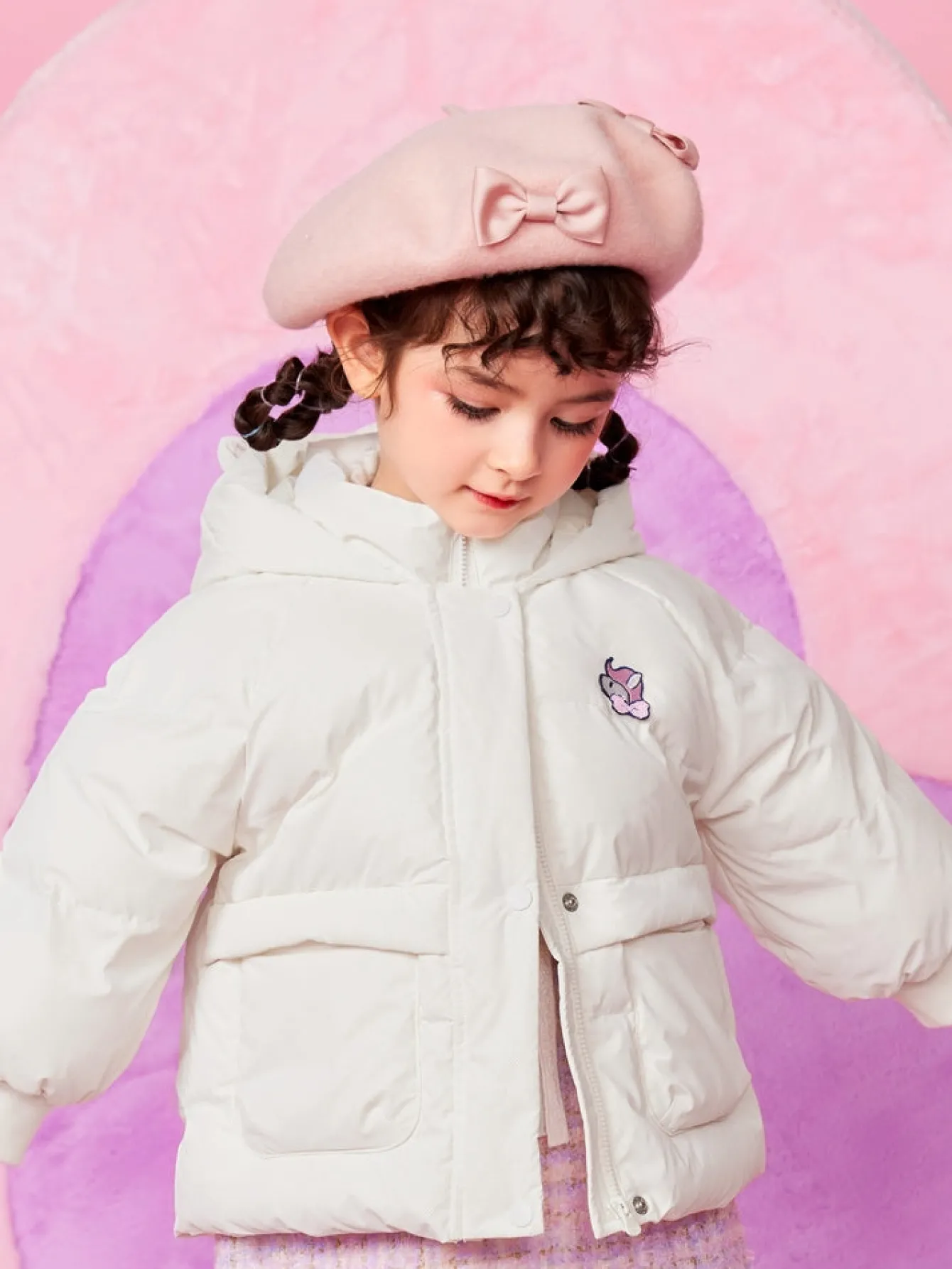 Balabala Toddler Girl Unicorn Shape Hooded Polka Dot Down Jacket Off-White Outlet