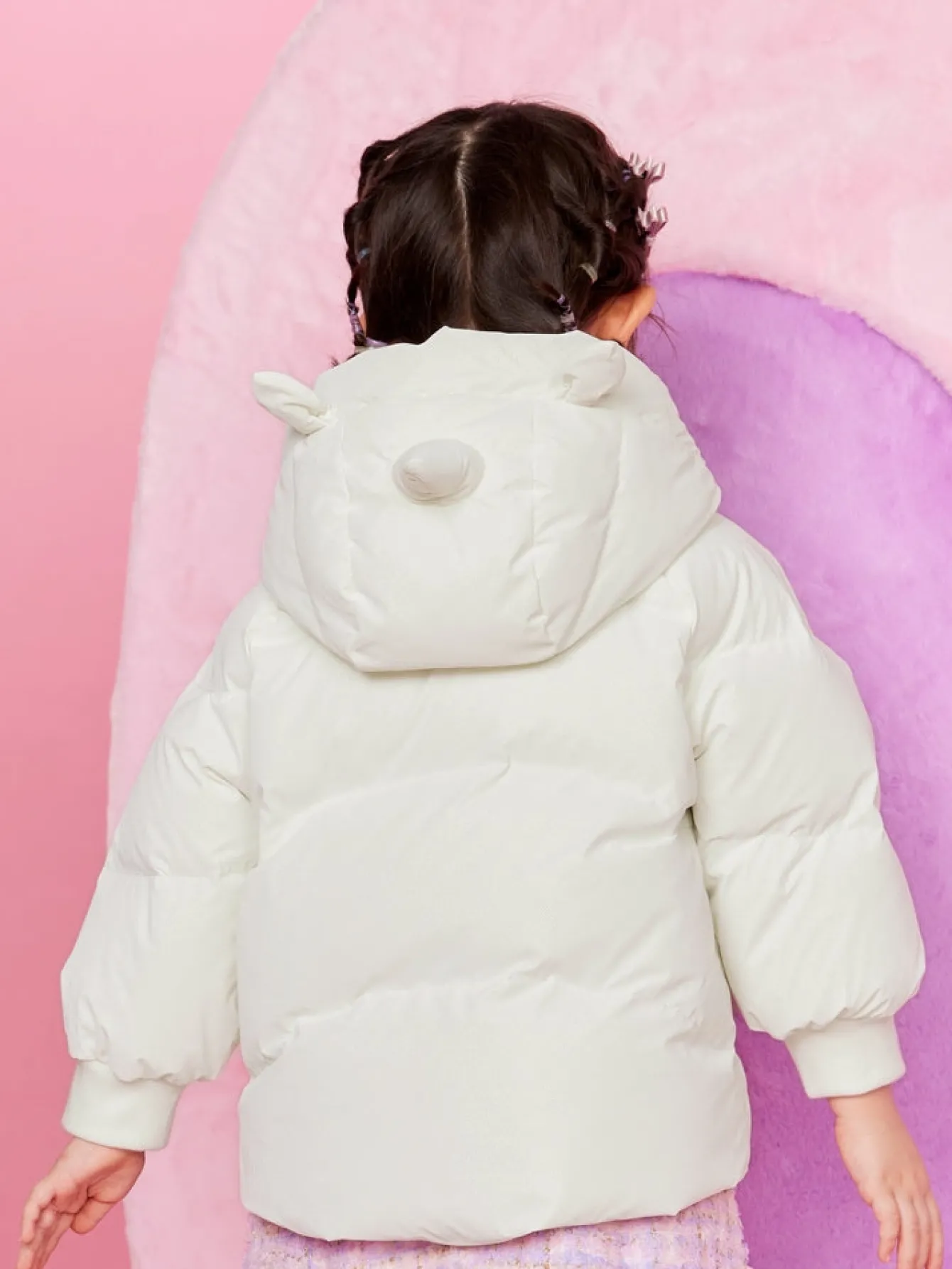 Balabala Toddler Girl Unicorn Shape Hooded Polka Dot Down Jacket Off-White Outlet
