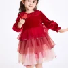 Balabala Toddler Girl Velvet Solid Color Woven Dress 2-8 Years Red Hue Store