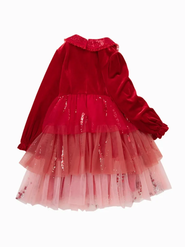Balabala Toddler Girl Velvet Solid Color Woven Dress 2-8 Years Red Hue Store