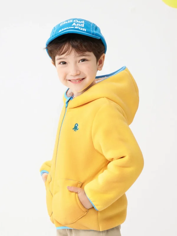 Balabala Toddler Octopus Print Hooded Long Sleeves Jacket Yellow White Hue Cheap