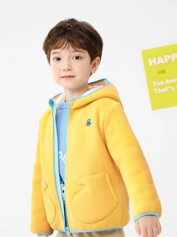 Balabala Toddler Octopus Print Hooded Long Sleeves Jacket Yellow White Hue Cheap