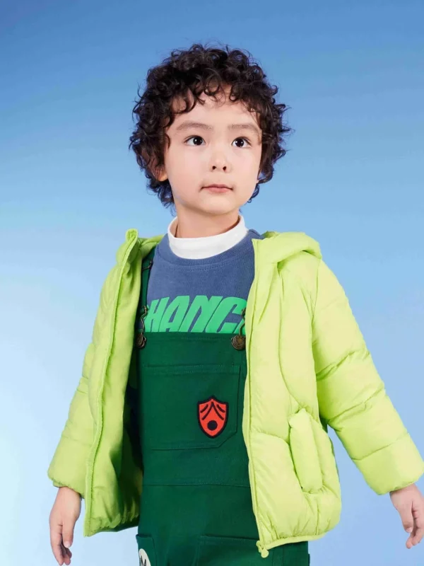 Balabala Toddler Zipper Hooded Basic Light Down Jacket Lime Green Fashion