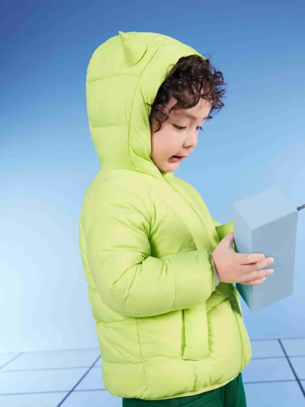 Balabala Toddler Zipper Hooded Basic Light Down Jacket Lime Green Fashion