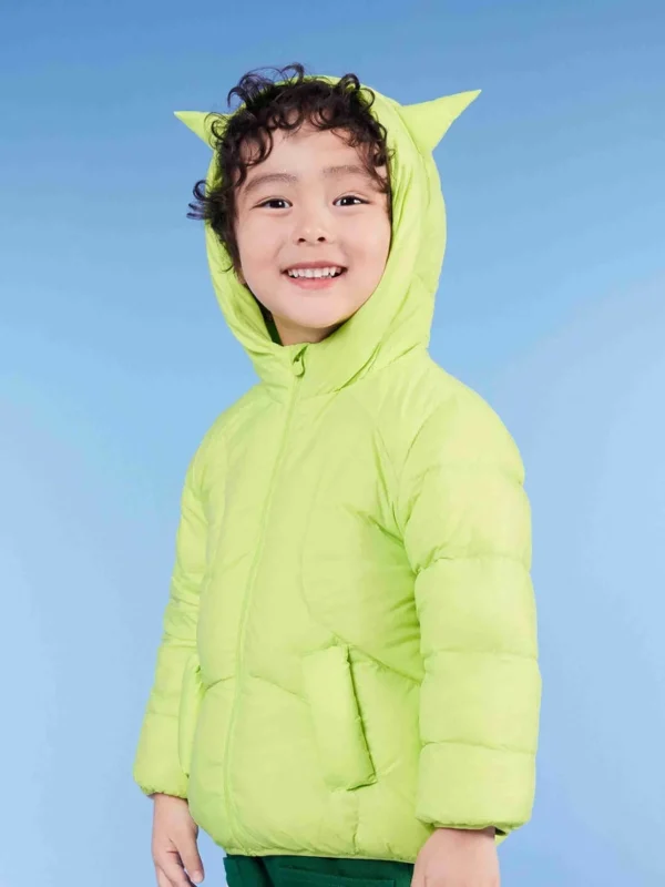 Balabala Toddler Zipper Hooded Basic Light Down Jacket Lime Green Fashion