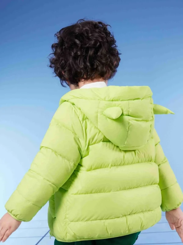 Balabala Toddler Zipper Hooded Basic Light Down Jacket Lime Green Fashion