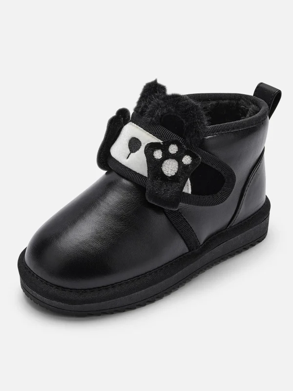 Balabala Unisex Baby Toddler and Kids Water-Repellent Plush Velcro Snow Boots Black Fashion