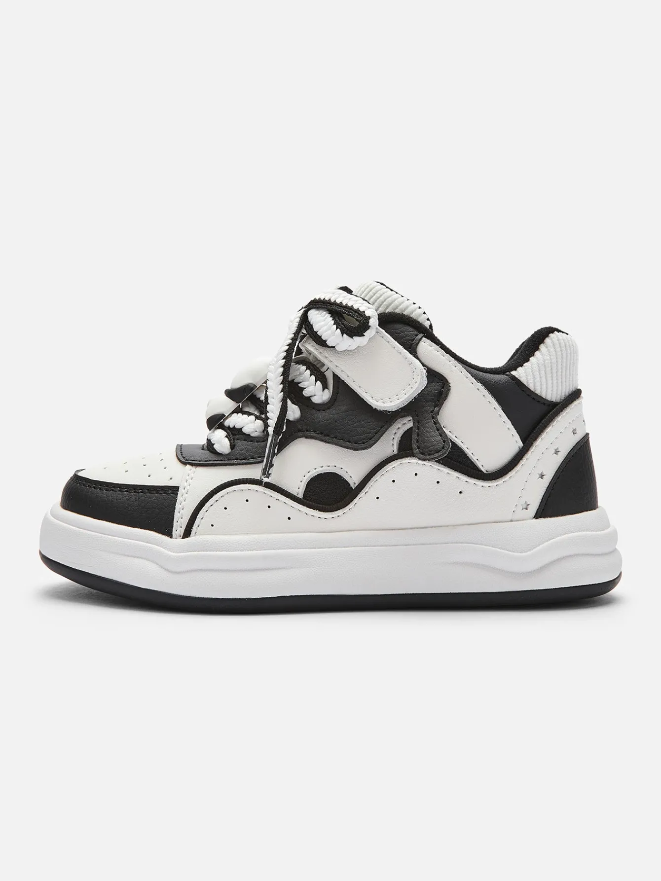 Balabala Unisex Toddler and Kids Antibacterial Snowman Sneakers with Colorblock Velcro White Black Hue Discount