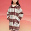 Balabala Barabara children's clothing girls coat 2024 fall and winter new retro college plaid tweed coat Red White Hot