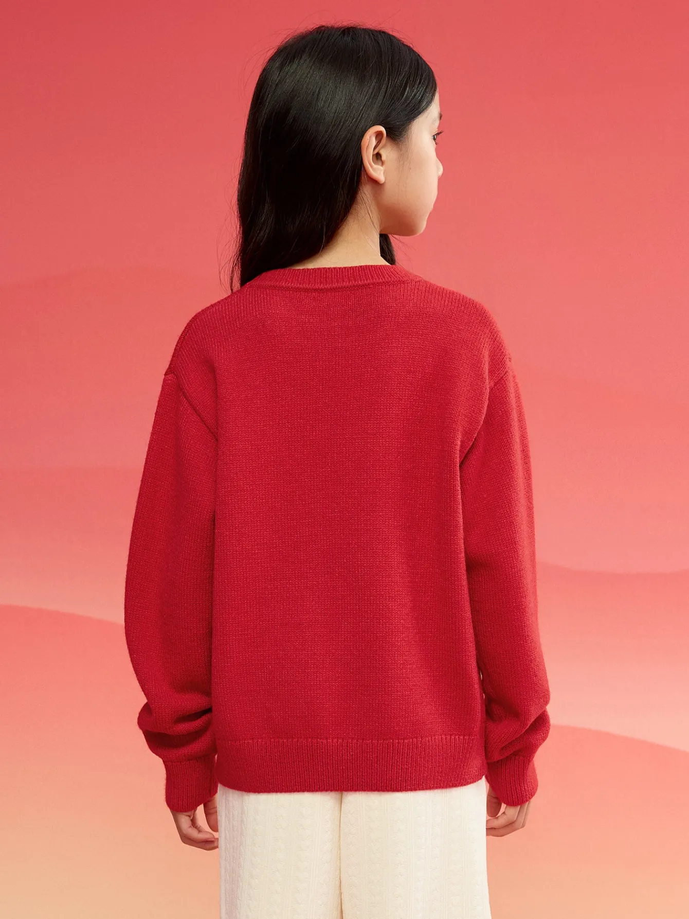 Balabala Barabara children's clothing girls sweater children sweater 2024 new winter New Year red knit sweater trend Red White Best