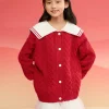 Balabala Barabara children's clothing girls sweater sweater 2024 winter new knitted color collision warm cardigan Red Shop