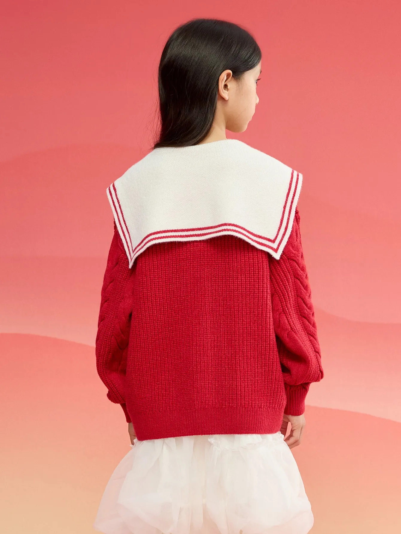 Balabala Barabara children's clothing girls sweater sweater 2024 winter new knitted color collision warm cardigan Red Shop