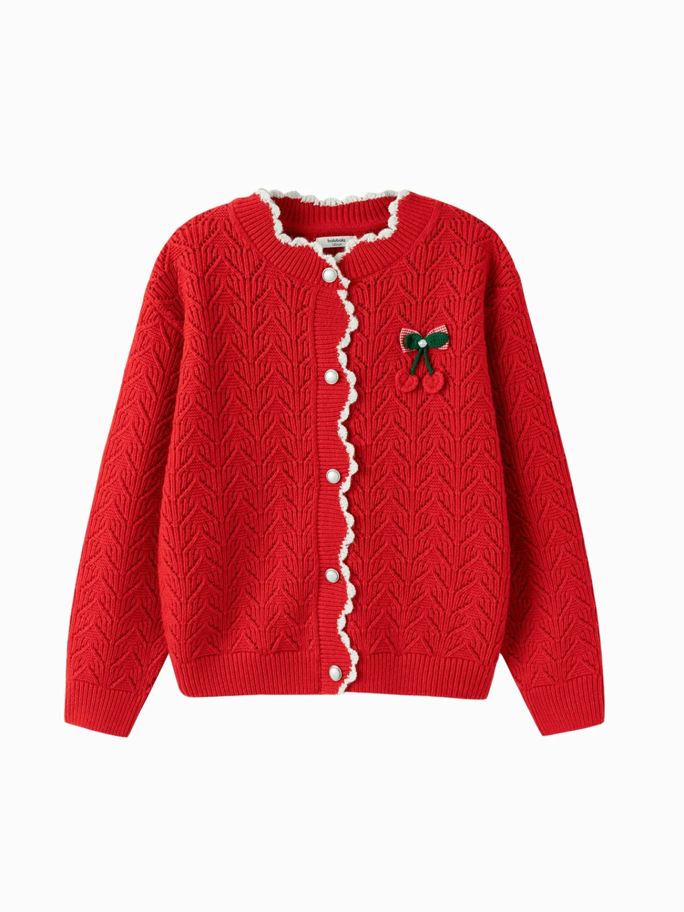 Balabala Barabara children's clothing girls sweater sweater 2024 winter new red knitted color collision warm cardigan Chinese Red Best