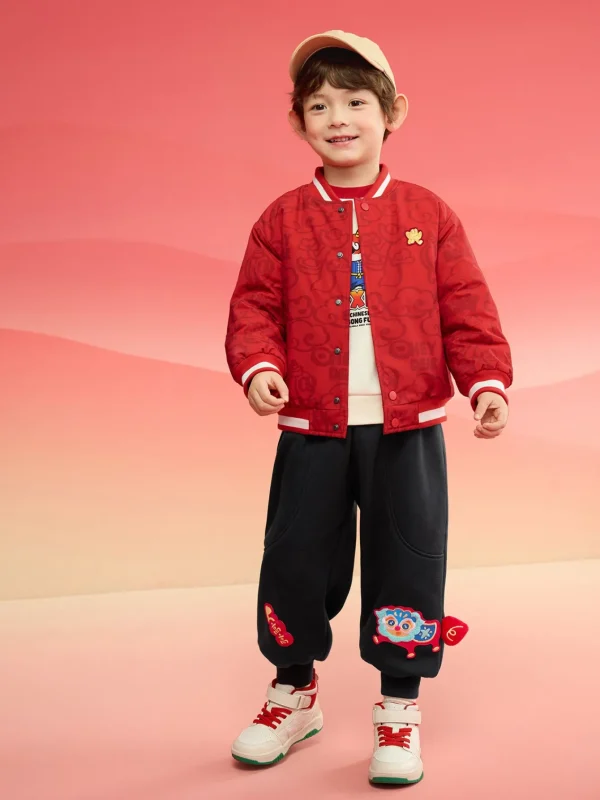 Balabala Barabara children's jackets boys cotton clothing 2025 new winter tops waterproof baseball suit Red Clearance