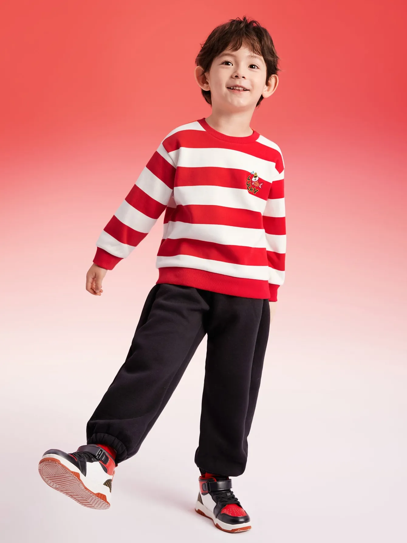 Balabala Barabara children's sweater girls boys 2024 new fall and winter loose fashion tops Red White Fashion