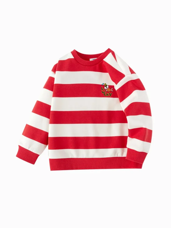 Balabala Barabara children's sweater girls boys 2024 new fall and winter loose fashion tops Red White Fashion
