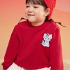 Balabala Barabara Girls Long Sleeve Sweatshirt Top 2024 Winter New Round Neck New Year Red Chinese Red Cheap