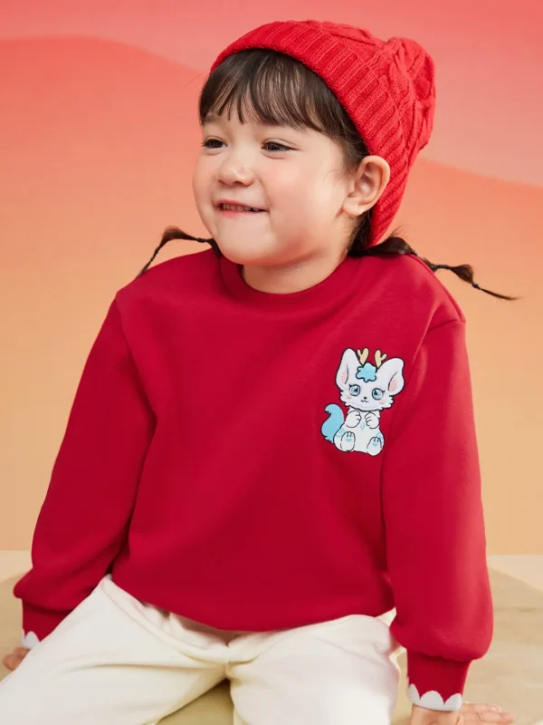 Balabala Barabara Girls Long Sleeve Sweatshirt Top 2024 Winter New Round Neck New Year Red Chinese Red Cheap