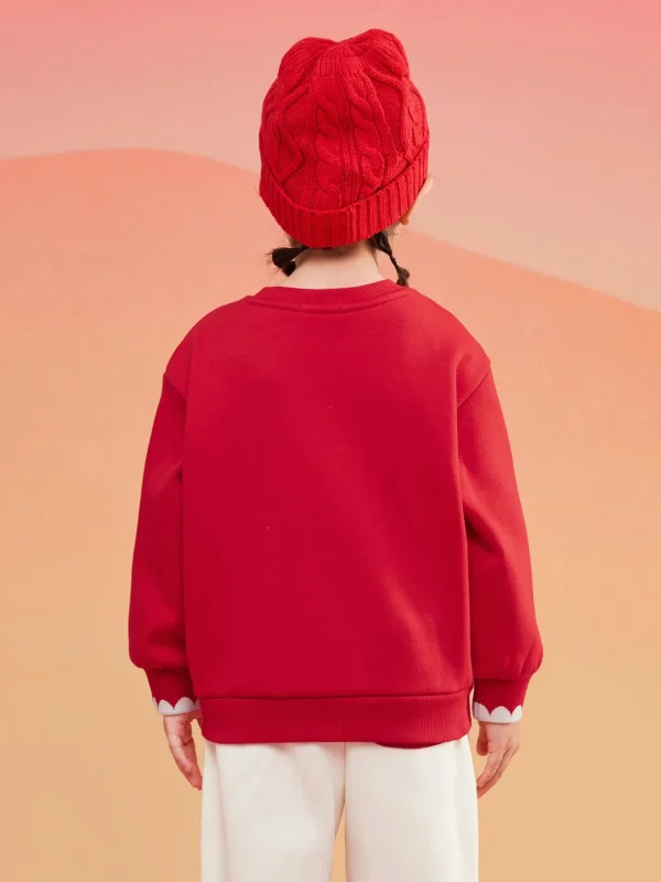 Balabala Barabara Girls Long Sleeve Sweatshirt Top 2024 Winter New Round Neck New Year Red Chinese Red Cheap