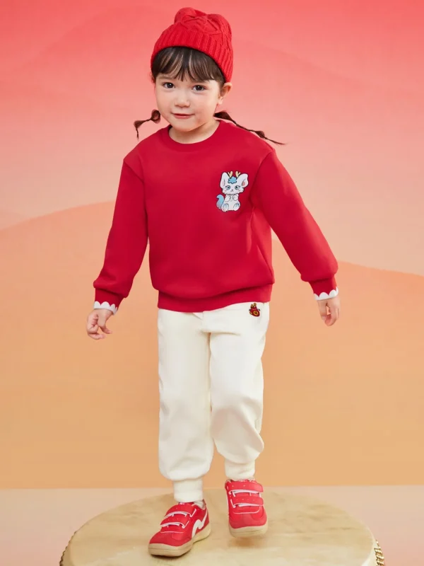 Balabala Barabara Girls Long Sleeve Sweatshirt Top 2024 Winter New Round Neck New Year Red Chinese Red Cheap