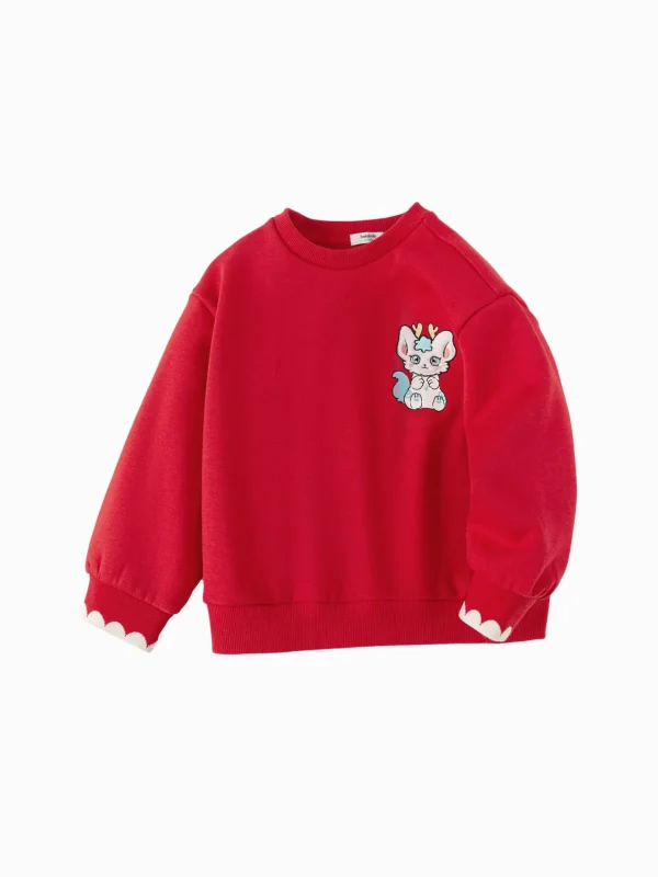 Balabala Barabara Girls Long Sleeve Sweatshirt Top 2024 Winter New Round Neck New Year Red Chinese Red Cheap