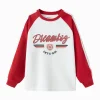 Balabala Boys' Colorblocked Crew Neck Letter College Badge Printed Sweatshirt Raw White Hot