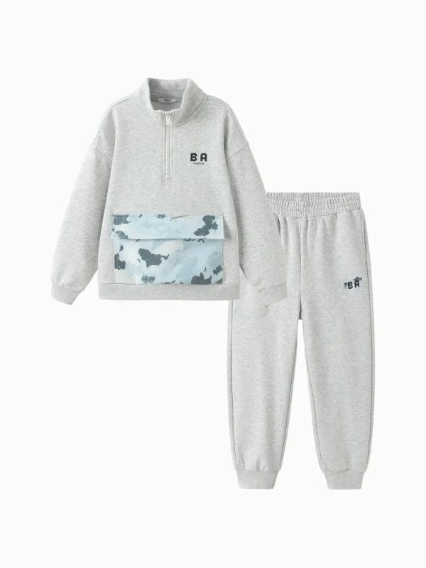 Balabala Boys loose top long pants two-piece set Light Melange Gray Outlet