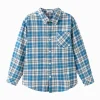 Balabala Boys' plaid long-sleeve shirt Blue White Cheap