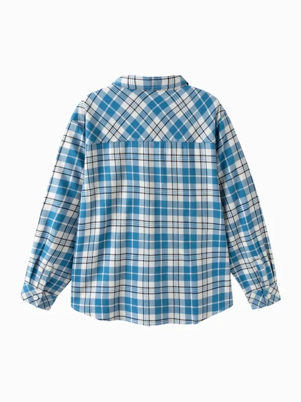 Balabala Boys' plaid long-sleeve shirt Blue White Cheap