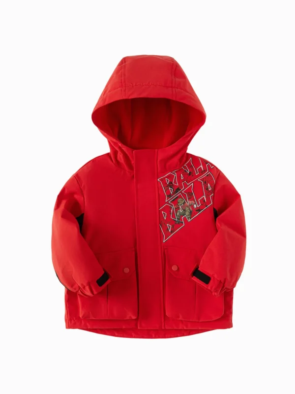 Balabala Boys' waterproof monogrammed skateboard villain jacket Red Outlet