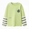 Balabala Boys' White and Green Spliced Sleeve Crew Neck Sweatshirt Yellow Best Sale