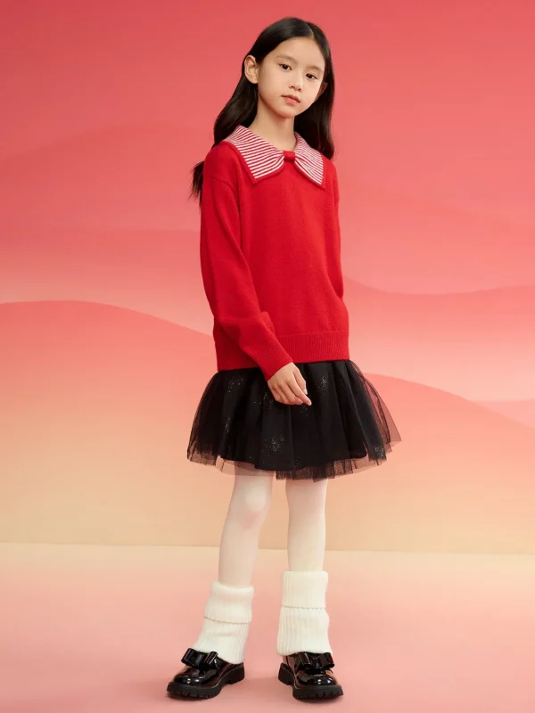 Balabala Collar Knitwear Red White Best Sale
