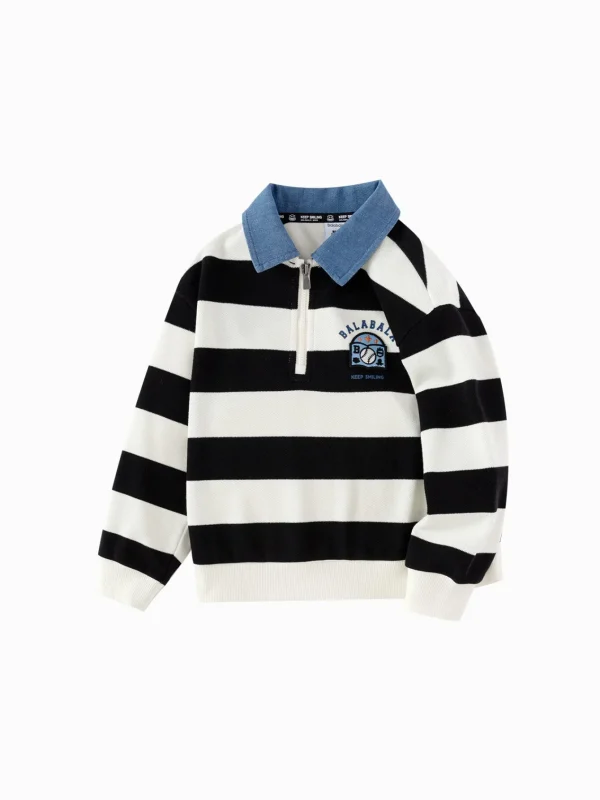 Balabala 【Designer SICO】 Boys' Sweatshirt Academic 2025 Spring New Striped Top Black White Sale