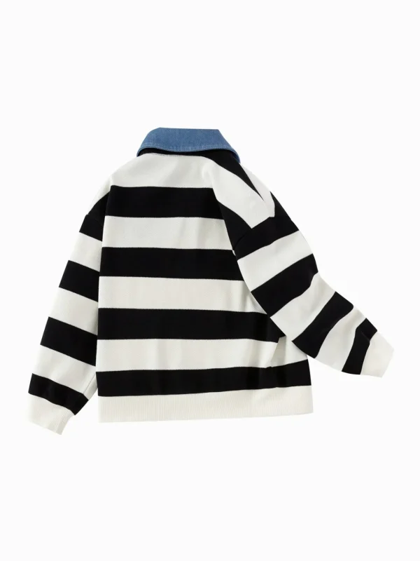 Balabala 【Designer SICO】 Boys' Sweatshirt Academic 2025 Spring New Striped Top Black White Sale