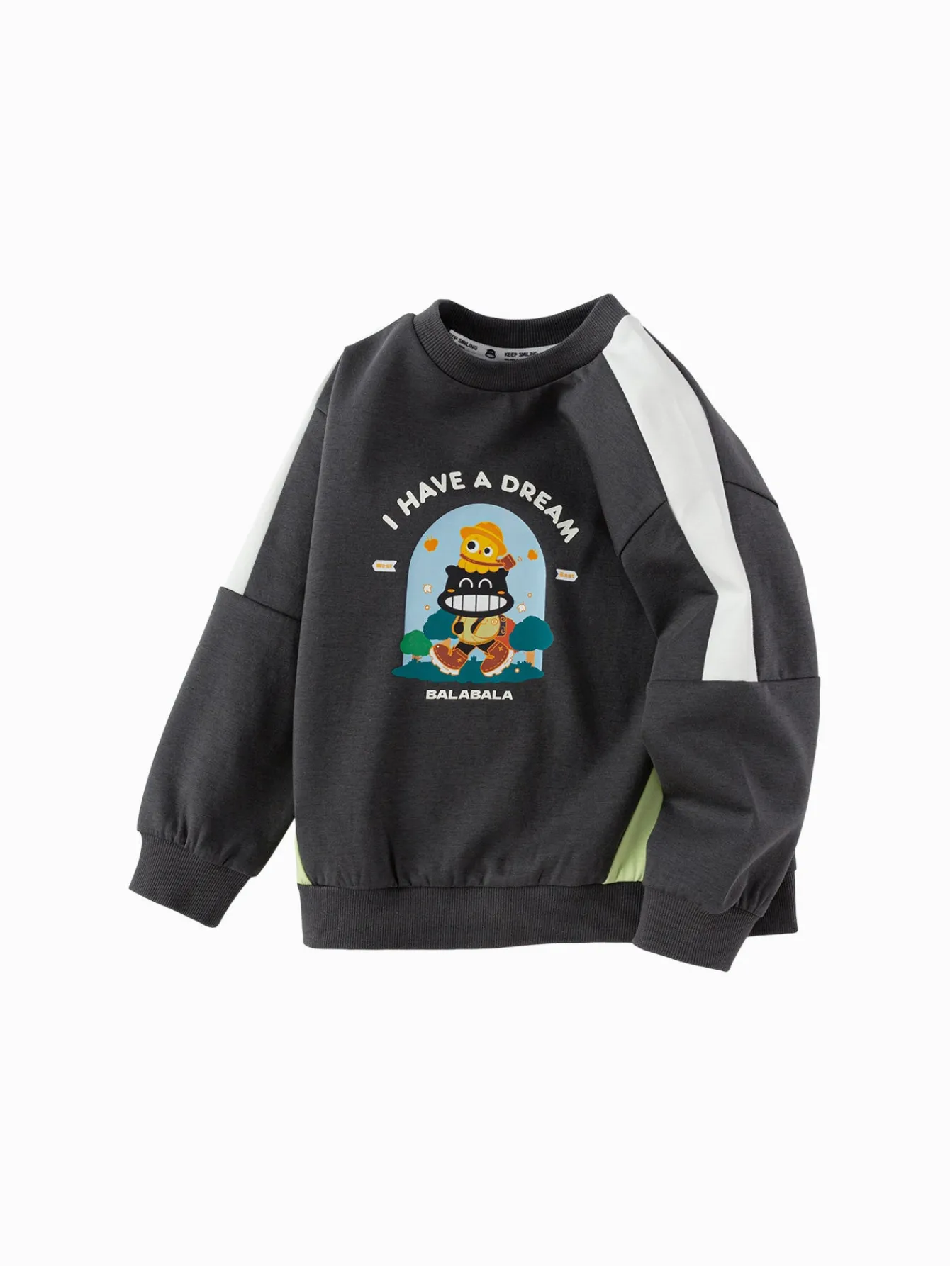 Balabala 【Designer SICO】 Boys' Sweatshirt Cartoon Color Block 2025 Spring New Top Dark Gray Fashion
