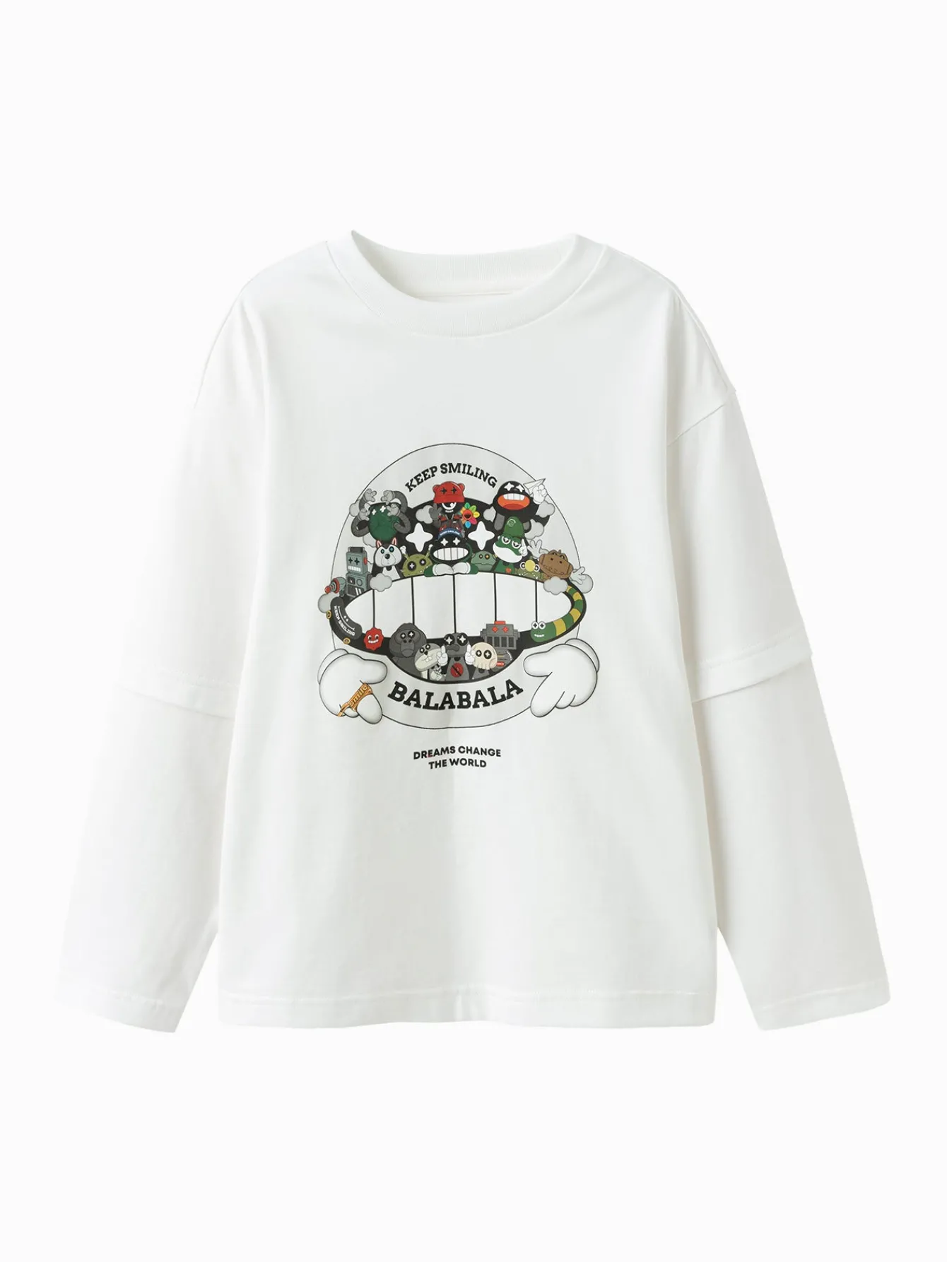 Balabala 【Designer SICO】Long Sleeve T-Shirt 2025 Spring Boy Round Neck V-Neck T-Shirt Raw White Flash Sale