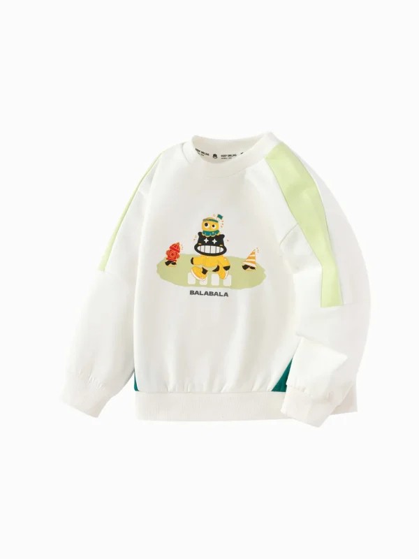 Balabala 【Designer SICO】Sweatshirt New Spring 2025 Toddler Boys Round Neck Sweatshirt Off-white Cheap