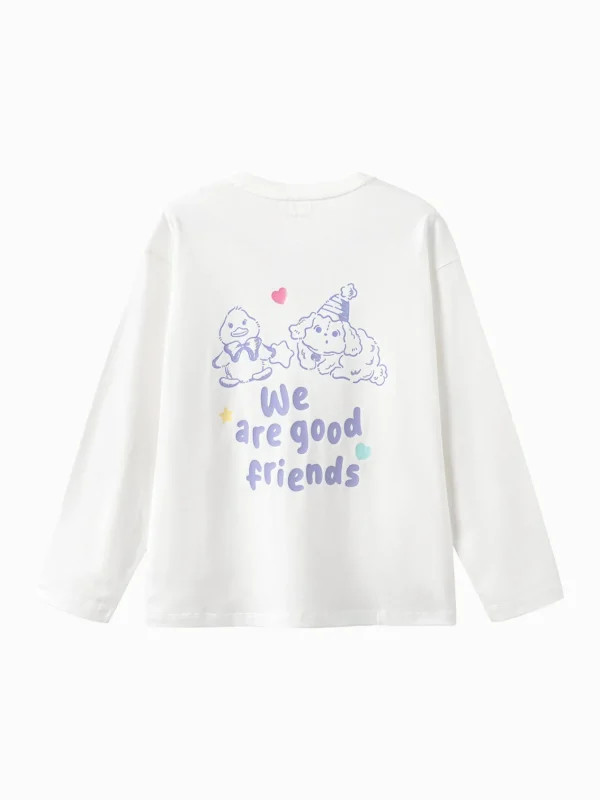 Balabala Girl Daily Life Animal Long Sleeve T-Shirt Raw White Online