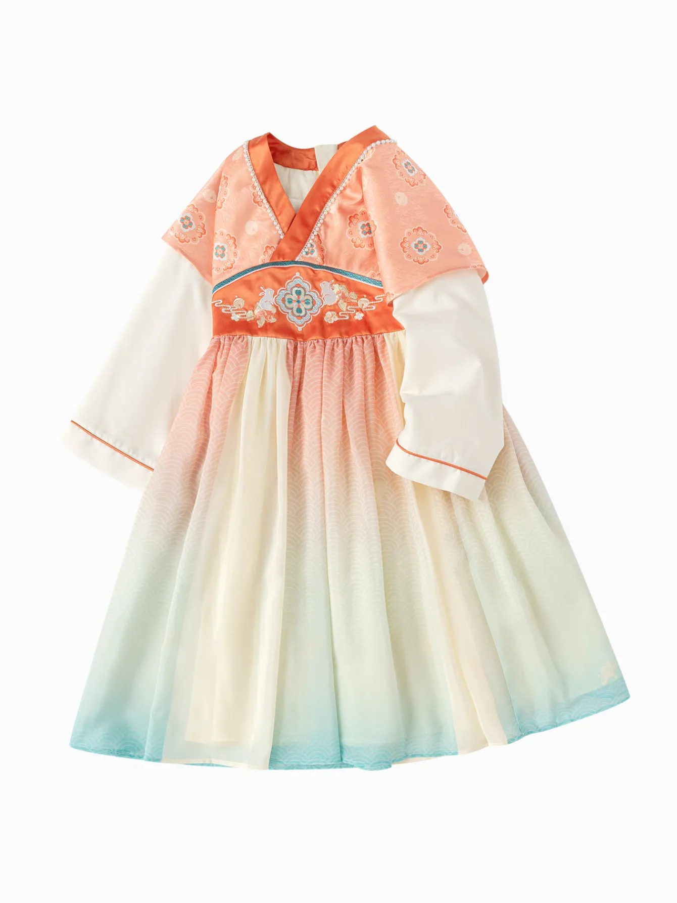 Balabala Girl Highlight Moment Gradient color One-Piece Dress White Red Hue Store