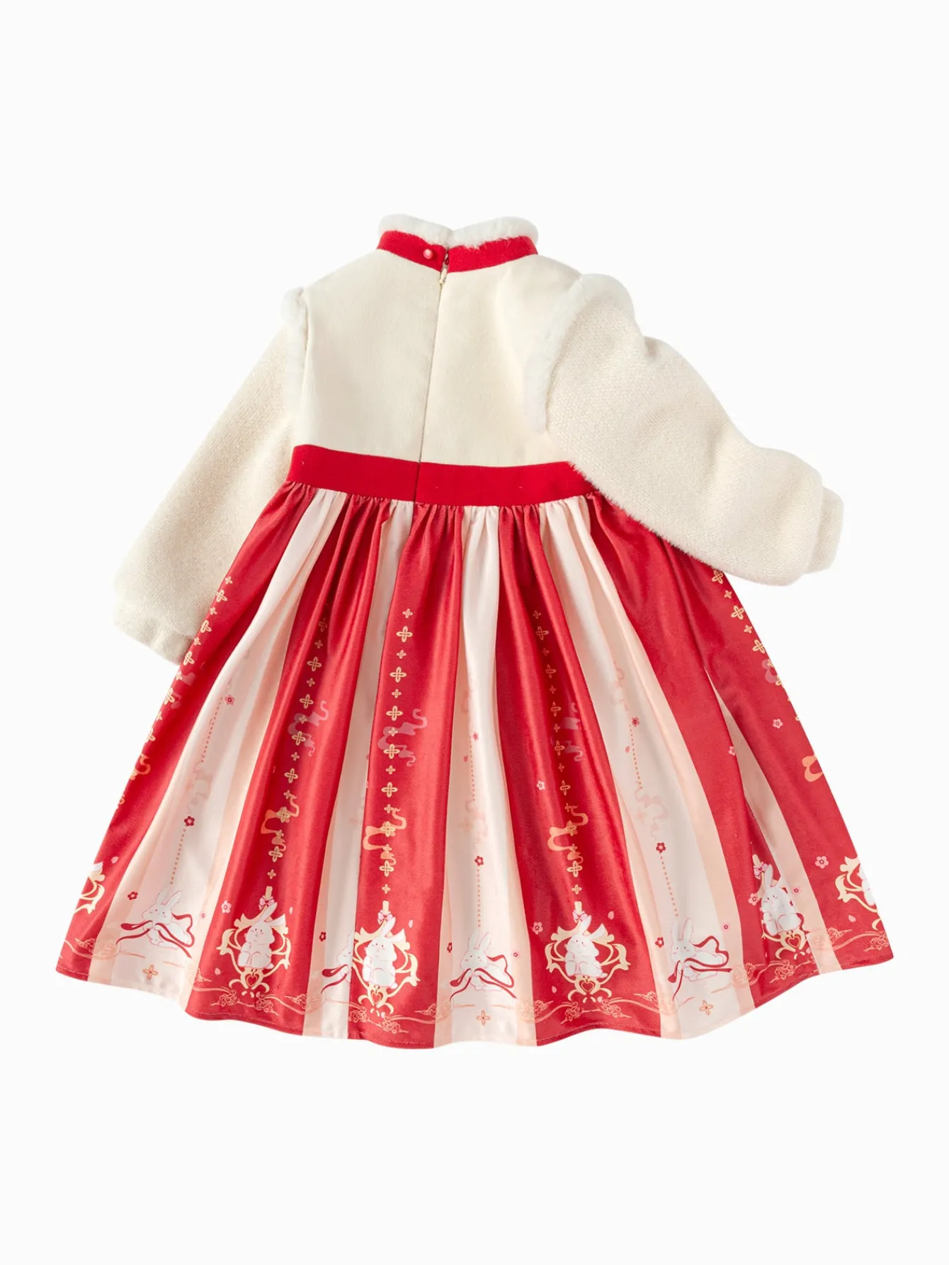Balabala Girl Toddler Stand Collar Jade Rabbit Multicolor Dress Store