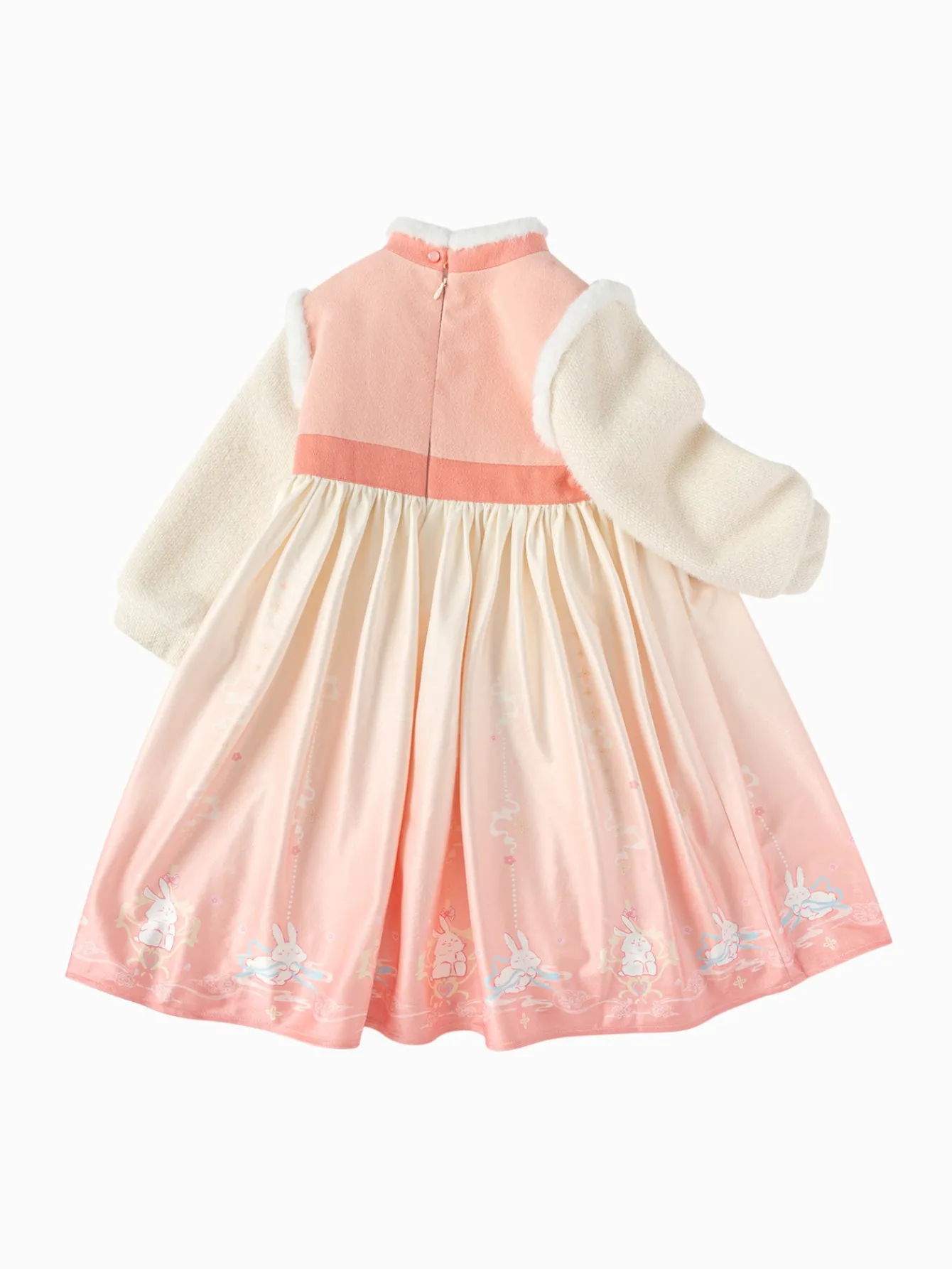 Balabala Girl Toddler Stand Collar Jade Rabbit Multicolor Dress Store