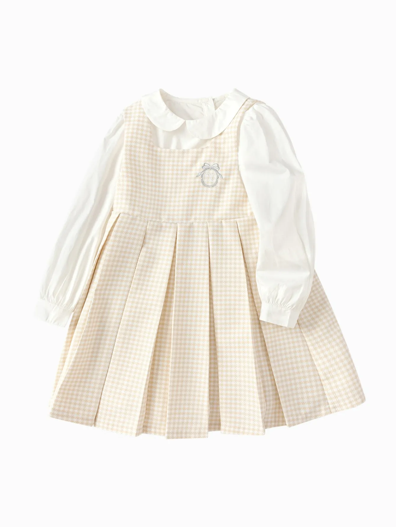 Balabala Girl Trend Scenarios Solid Color One-Piece Dress Coffee White Hue New