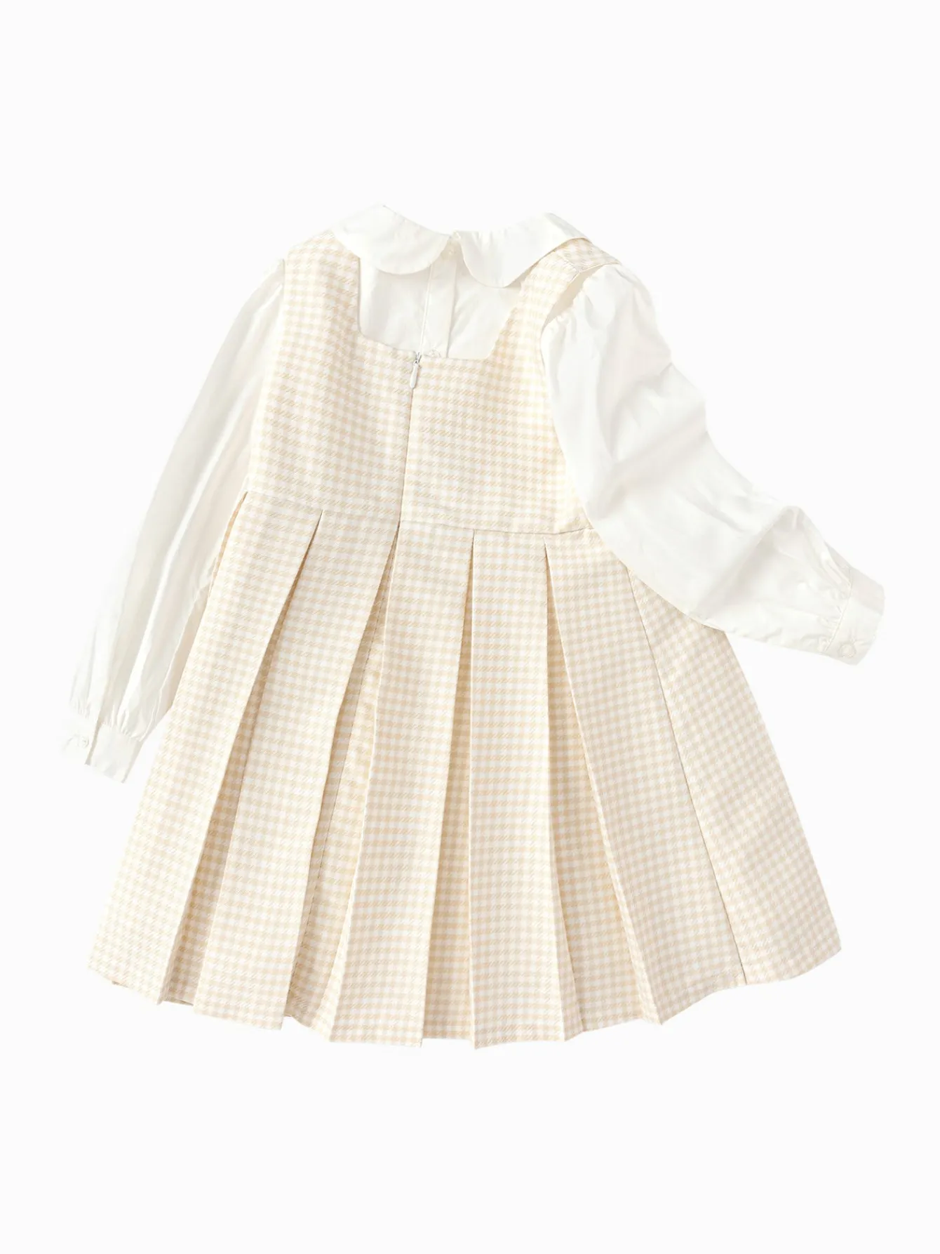 Balabala Girl Trend Scenarios Solid Color One-Piece Dress Coffee White Hue New